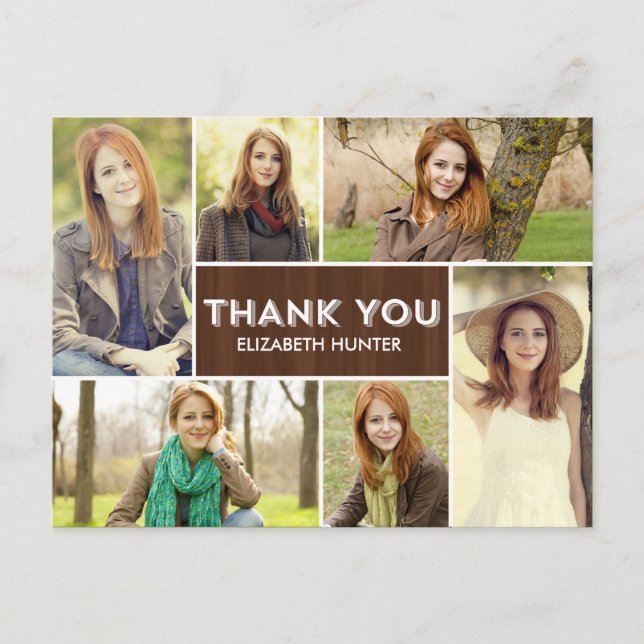 Carte Postale Photo Showcase Graduation Thank You Card - Wood (Devant)