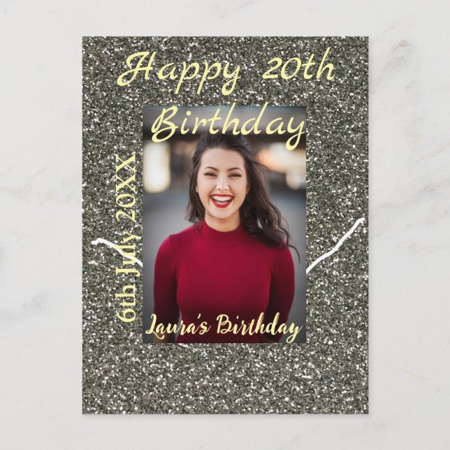 Carte Postale Photo Silverglitter 20e anniversaire ajoutez nom d (Devant)