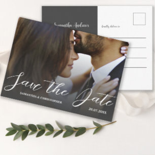 Carte Postale Photo simple noir et blanc Enregistrer le Mariage