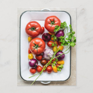 Carte Postale Photo Tomate et plateau d'oignon