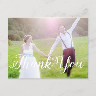 Carte postale photo typographie mariage blanc MERC