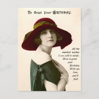 Carte Postale Photo vintage de femme pour souhaiter votre annive