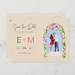Carte Postale Photo Wedding Enregistrer la date Pink Floral Post
