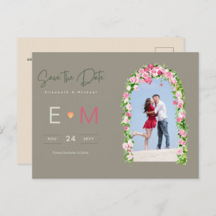 Carte Postale Photo Wedding Enregistrer la date Pink Floral Post