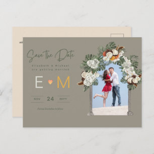 Carte Postale Photo Wedding Save Date Olive Green Sage Flora