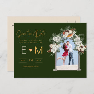 Carte Postale Photo Wedding Save the Date Emerald Green Floral