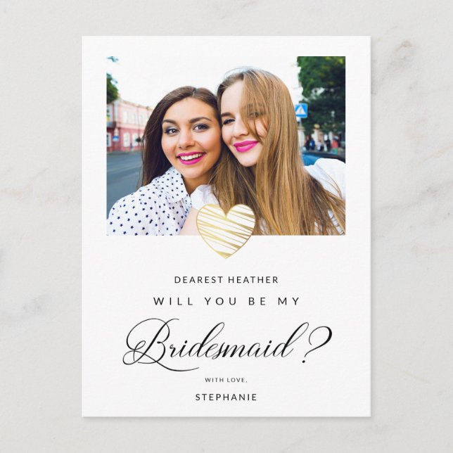 Carte Postale Photo Will You Be My Bridesmaid White Heart (Devant)