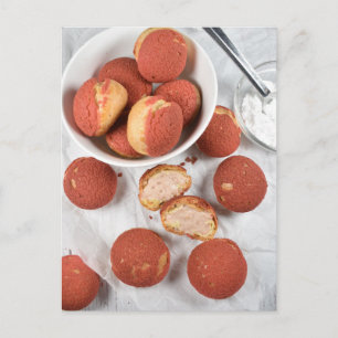 Carte Postale Photographie alimentaire Craquelin de fraise Choux