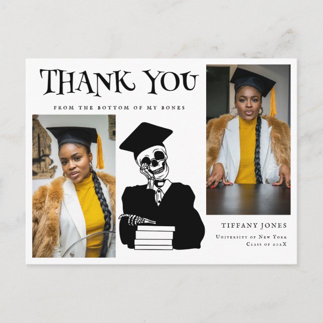 Carte Postale Photos de script moderne Skeleton Graduation Merci (Devant)