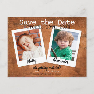 Carte Postale Photos d'enfance Bois vintage Save the Date