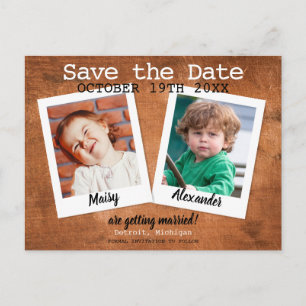 Carte Postale Photos d'enfance Bois vintage Save the Date