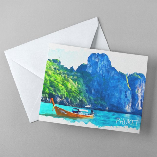 Carte Postale Phuket Thaïlande colorée aquarelle (thailand phuket watercolor postcard)