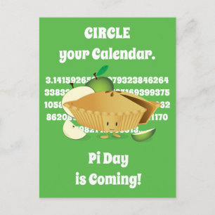 Carte Postale Pi Day Green Apple Pie Cartoon Numéros de caractèr