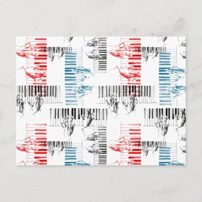 Carte Postale Pianiste mains motif (Devant)