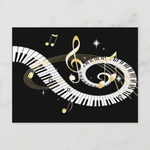 Carte Postale Piano Keys and Golden Music Notes