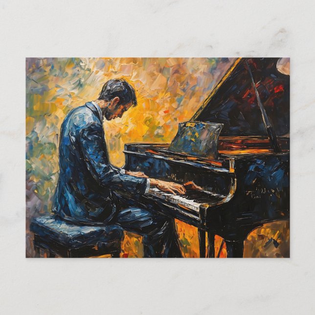 Carte Postale Piano Player - Peinture à l'huile (Devant)