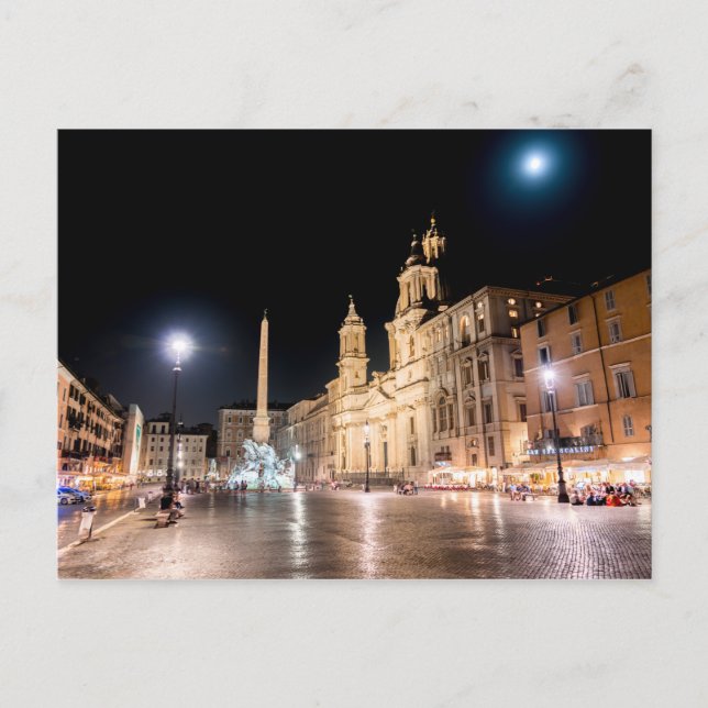 Carte Postale Piazza Navona la nuit en pleine lune - Rome (Devant)