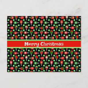 Carte Postale Pickleball de Noël Rouge Green Paddles Balls Noir