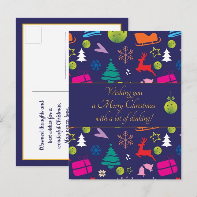 Carte Postale Pickleball 🎄 Joyeux Noël, texte personnalisé (Devant / Derrière)