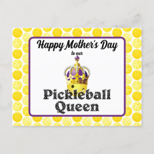 Carte Postale Pickleball Queen, Balle Jaune Violet, Couronne Or