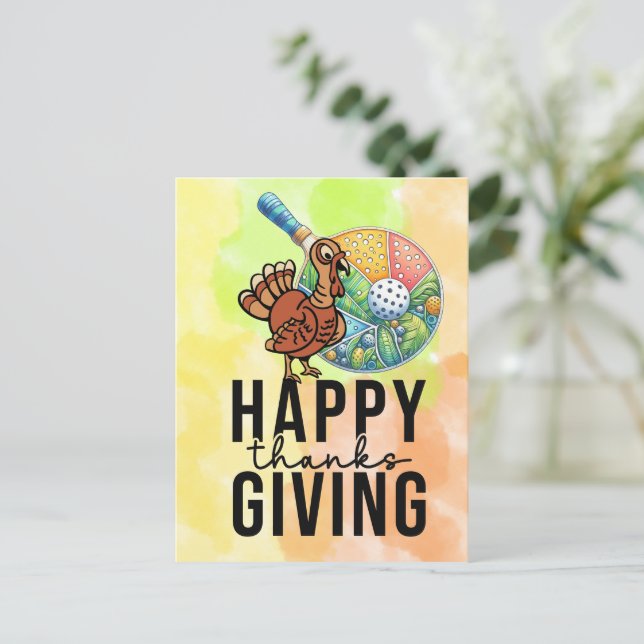 Carte Postale Pickleball Thanksgiving avec dinde et raquette (Debout devant)