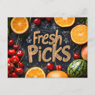 Carte Postale Pics frais : arrangement coloré de fruits