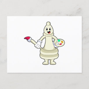 Carte Postale Pièce d'échecs Fou en peintre avec pinceau et coul