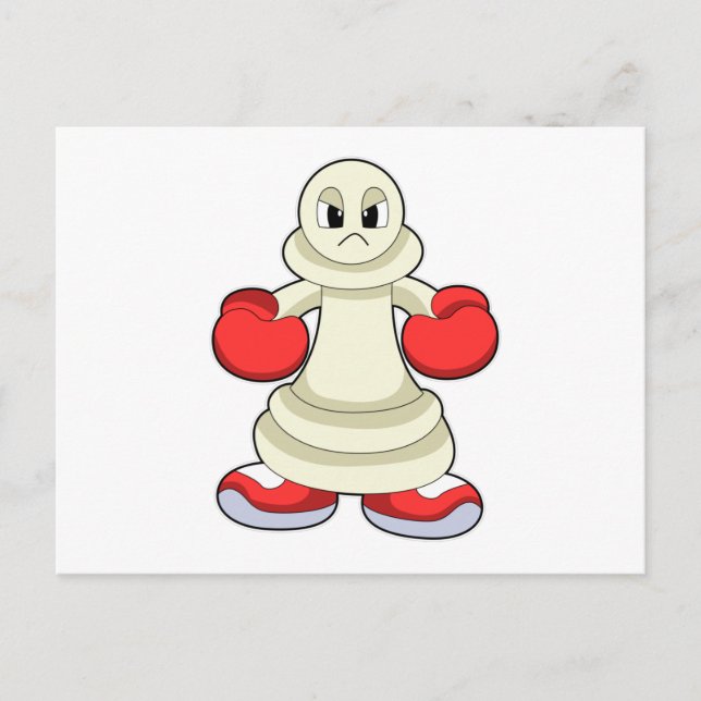 Carte Postale Pièce d'échecs Pion en boxeur avec gants de boxe (Devant)