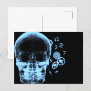 Carte Postale Pièces de crâne et d'horloge à rayons X - Bleu