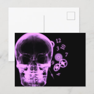 Carte Postale Pièces de crâne et d'horloge à rayons X - rose