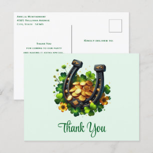 Carte Postale Pièces d'or Lucky Horseshoe et Merci de Clover