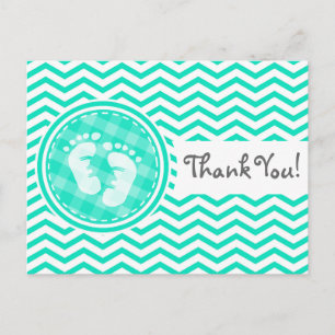 Carte Postale Pieds bébé; Aqua Green Chevron