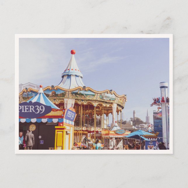 Carte Postale Pier 39 Fisherman's Wharf Carousel Downtown View (Devant)