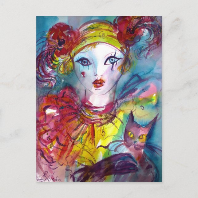 Carte Postale Piero avec chat / Mascarade vénitienne Mascarade M (Devant)