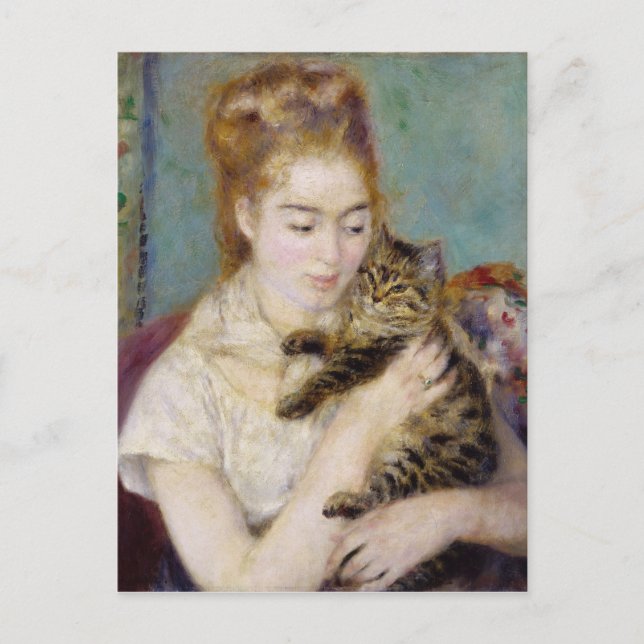 Carte Postale Pierre A Renoir | Femme avec un chat (Devant)