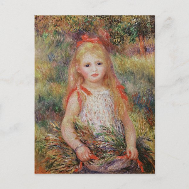 Carte Postale Pierre A Renoir | Petite fille portant des fleurs (Devant)