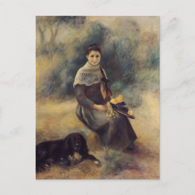 Carte Postale Pierre-Auguste Renoir- Jeune fille avec un chien (Devant)
