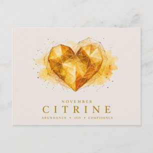 Carte Postale Pierre de naissance Cœur Citrine de Novembre