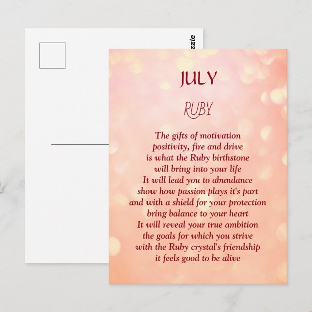Carte Postale Pierre de naissance de juillet Ruby  (Devant / Derrière)
