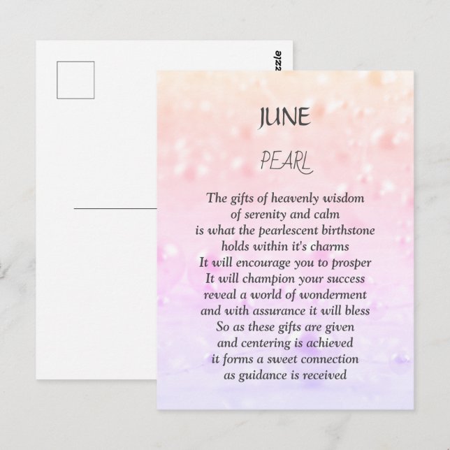 Carte Postale Pierre de naissance de juin Perle  (Devant / Derrière)