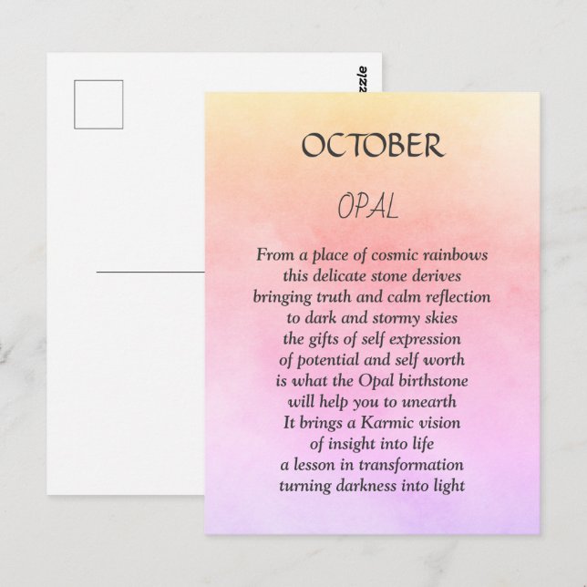 Carte Postale Pierre de naissance d'octobre Opale (Devant / Derrière)