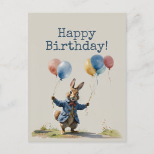 Carte Postale Pierre le lapin avec des ballons Joyeux anniversai