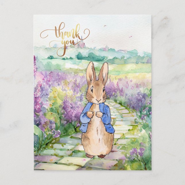 Carte Postale Pierre le Lapin avec des lilas à l'aquarelle  (Devant)