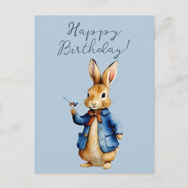 Carte Postale Pierre le lapin avec Joyeux Anniversaire Roitelet (Devant)