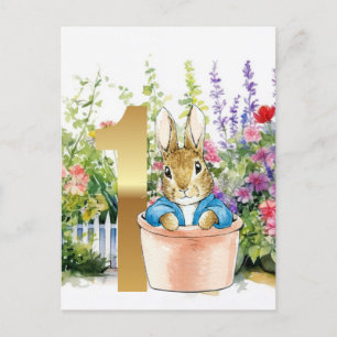 Carte Postale Pierre le lapin dans un pot premier anniversaire