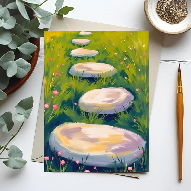 Carte Postale Pierres de pas de jardin aquarelle (Créateur téléchargé)