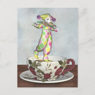 Carte Postale Pierrot Clown Balancing on a Tea Cup