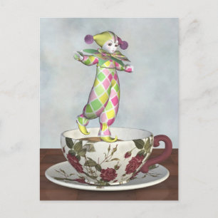 Carte Postale Pierrot Clown Balancing on a Tea Cup