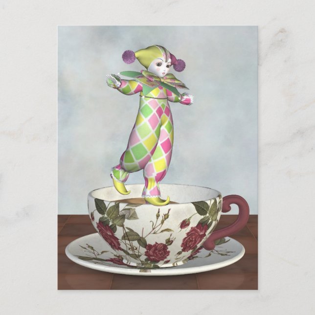Carte Postale Pierrot Clown Balancing on a Tea Cup (Devant)