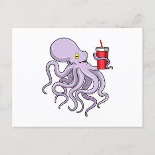 Carte Postale Pieuvre avec tasse à café